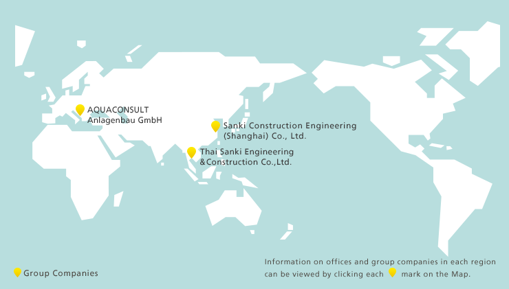 Information on offices and group companies in each region can be viewed by clicking each mark on the Map.